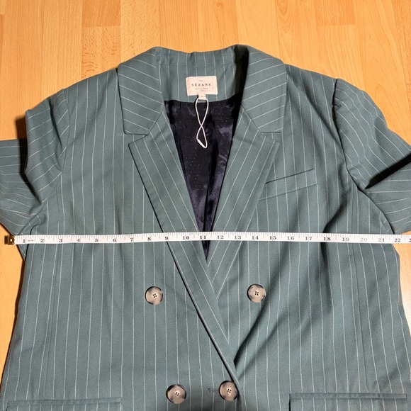 Sezane Christie Blazer Jacket Sage Green Ecru Pinstripe - Picture 11 of 12